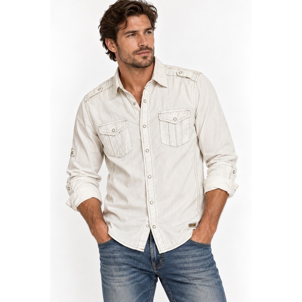 Buckle Black Mens Slim Fit Textured Snap Front Shirt Large White Western Y2K